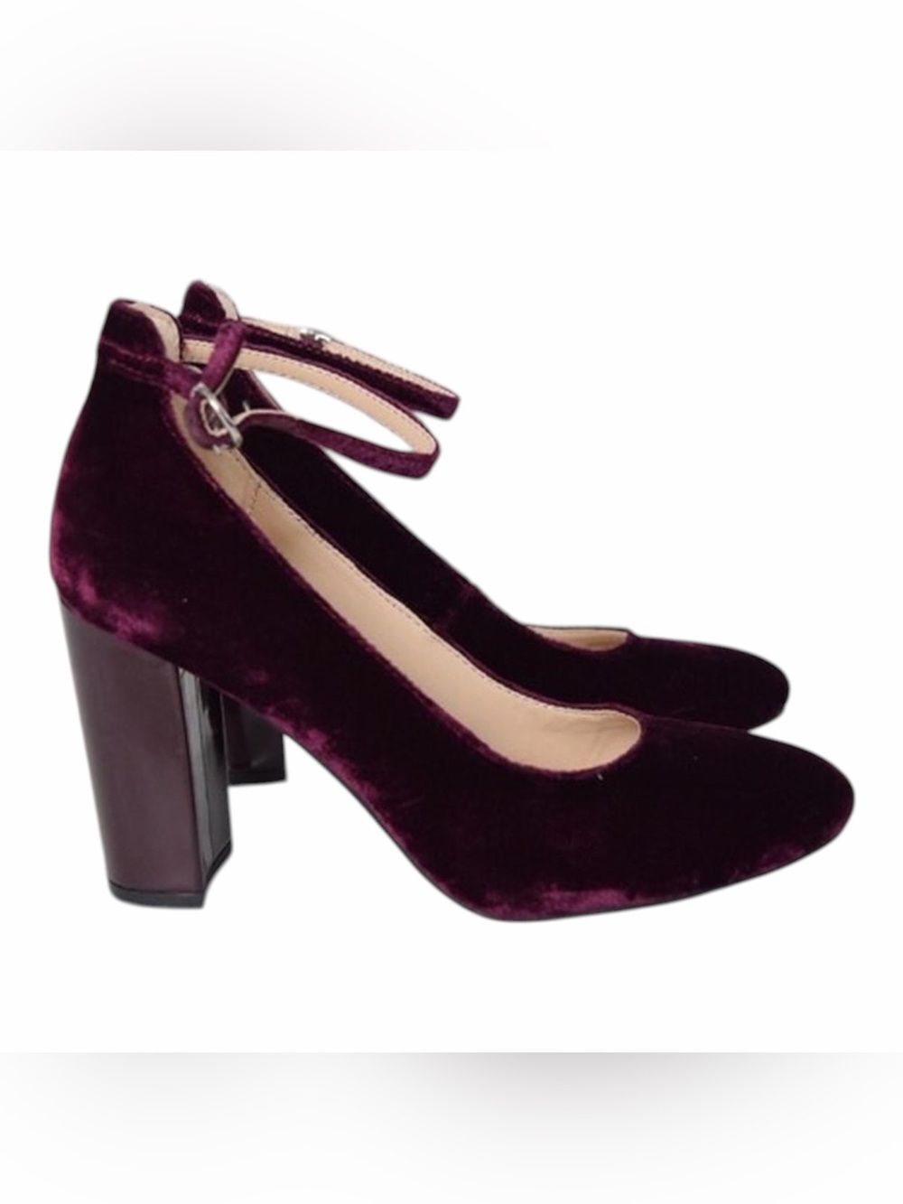 Marc Fisher Velvet Ankle-Strap Block Heel Pumps in Deep Plum Sz 7.5